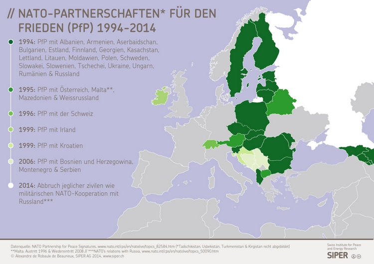 Karte: NATO-Partnerschaften für den Frieden von 1994 bis 2014